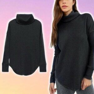 Aritzia The Group Babaton Thermal Cowl Neck Waffle Knit Long Sleeve Top Black Lg